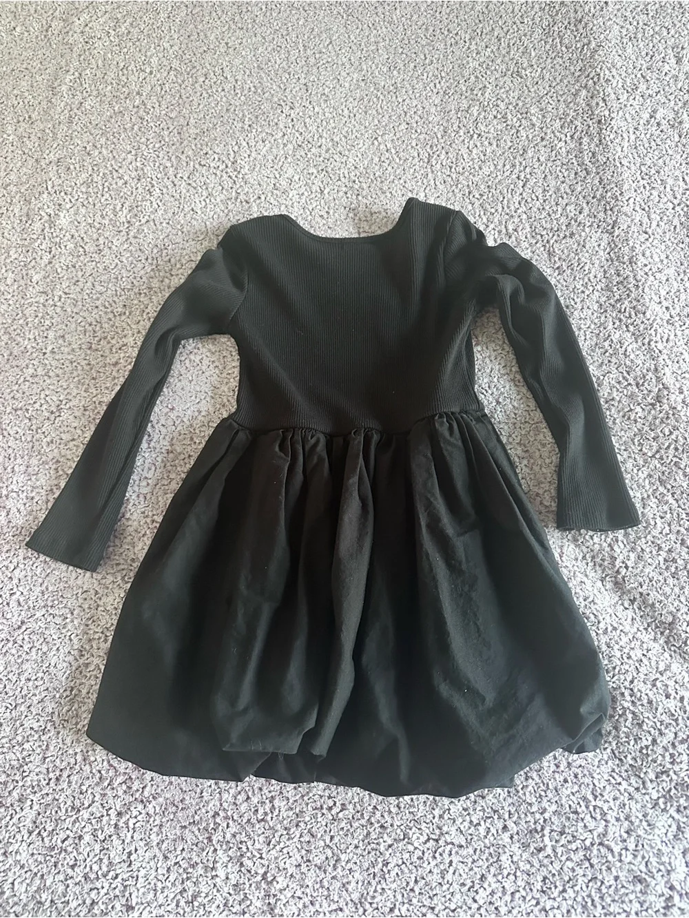 Black Long-Sleeve Girls Casual Dress with Iridescent Globe Patch